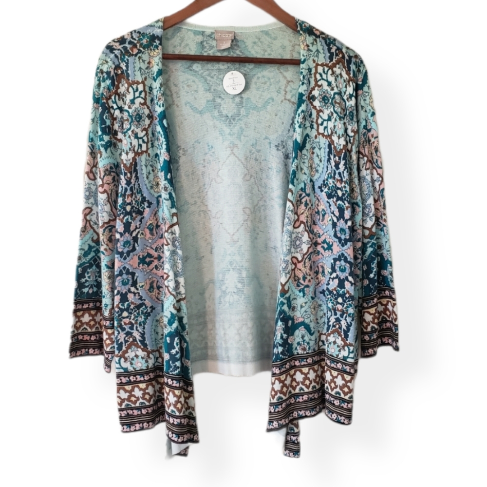 CHICO'S MEDALLION TIE-FRONT CARDIGAN SZ XL